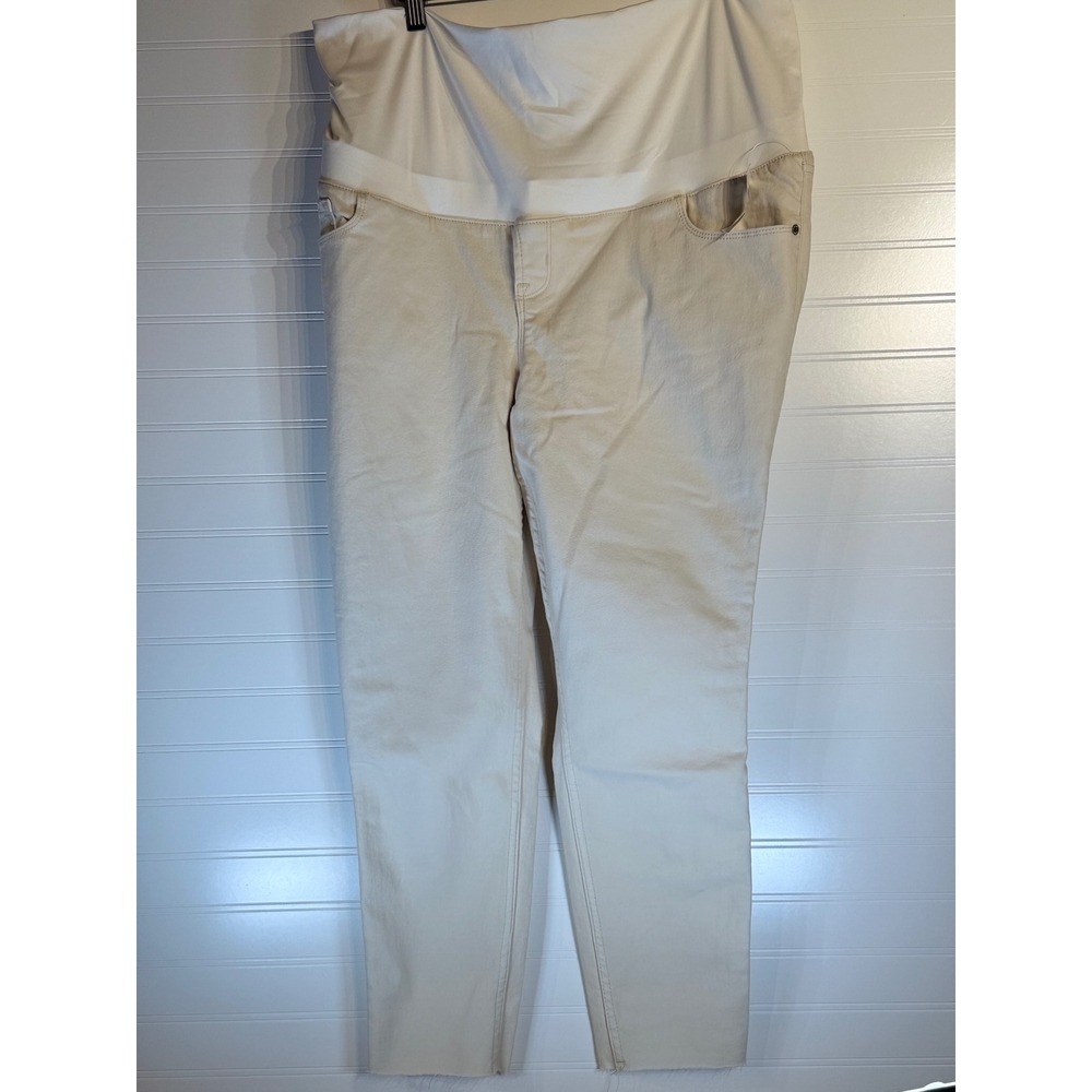 Old‎ Navy Maternity Skinny Jeans Rollover Panel Raw Hem Beige Size 14 Short